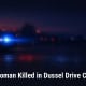 Fostoria News Police car lights flashing at night after Dussel Drive crash.